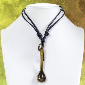 Burnished Metal "Spoon" Leather Cord Collar necklace